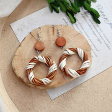 Load image into Gallery viewer, Boho Handmade Geometric Wooden Rattan Braid Drop Earrings for Women Ethnic Bohemia Statement Earring Jewelry