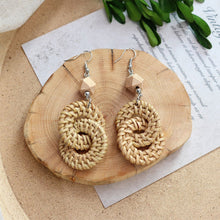Load image into Gallery viewer, Boho Handmade Geometric Wooden Rattan Braid Drop Earrings for Women Ethnic Bohemia Statement Earring Jewelry