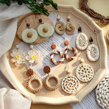 Load image into Gallery viewer, Boho Handmade Geometric Wooden Rattan Braid Drop Earrings for Women Ethnic Bohemia Statement Earring Jewelry