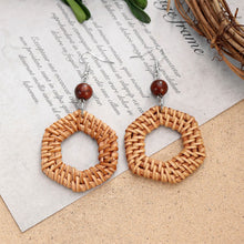 Load image into Gallery viewer, Boho Handmade Geometric Wooden Rattan Braid Drop Earrings for Women Ethnic Bohemia Statement Earring Jewelry