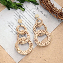 Load image into Gallery viewer, Boho Handmade Geometric Wooden Rattan Braid Drop Earrings for Women Ethnic Bohemia Statement Earring Jewelry
