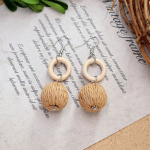 Load image into Gallery viewer, Boho Handmade Geometric Wooden Rattan Braid Drop Earrings for Women Ethnic Bohemia Statement Earring Jewelry