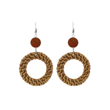 Load image into Gallery viewer, Boho Handmade Geometric Wooden Rattan Braid Drop Earrings for Women Ethnic Bohemia Statement Earring Jewelry