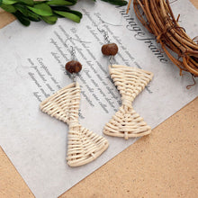 Load image into Gallery viewer, Boho Handmade Geometric Wooden Rattan Braid Drop Earrings for Women Ethnic Bohemia Statement Earring Jewelry