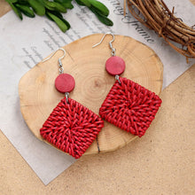 Load image into Gallery viewer, Boho Handmade Geometric Wooden Rattan Braid Drop Earrings for Women Ethnic Bohemia Statement Earring Jewelry