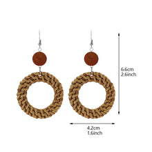Load image into Gallery viewer, Boho Handmade Geometric Wooden Rattan Braid Drop Earrings for Women Ethnic Bohemia Statement Earring Jewelry