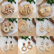 Load image into Gallery viewer, Boho Handmade Geometric Wooden Rattan Braid Drop Earrings for Women Ethnic Bohemia Statement Earring Jewelry