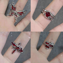 Load image into Gallery viewer, New Punk Cross Butterfly Irregular Red Crystal Glass Heart Aesthetic Rings for Women Y2K Gothic Animal Spider Ring Creative Jewelry