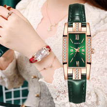 Load image into Gallery viewer, Top Brand Luxury Women Wrist Watch Small Green Watch Ladies Rhinestone Watches Leather Quartz Watch Clock