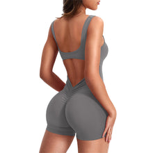 Load image into Gallery viewer, 1PC Yoga Jumpsuit With Bra Pad Tight-Fitting Backless Hip Lift One-Piece Pleated Nude Romper Shorts