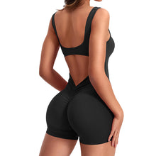 Load image into Gallery viewer, 1PC Yoga Jumpsuit With Bra Pad Tight-Fitting Backless Hip Lift One-Piece Pleated Nude Romper Shorts