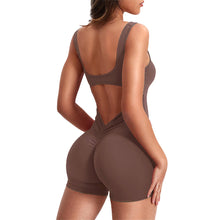 Load image into Gallery viewer, 1PC Yoga Jumpsuit With Bra Pad Tight-Fitting Backless Hip Lift One-Piece Pleated Nude Romper Shorts