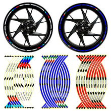 Load image into Gallery viewer, 16Pcs Motorcycle Wheel Sticker Reflective Rim Tape For Honda Kawasaki Motorbike Rim Tape Car Wheel Sticker Motorcycle Accessory 17"18"