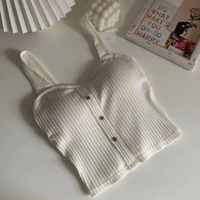Load image into Gallery viewer, Sleeveless Cropped Tank Top Camisole Women Button Crop Tops Summer Sexy All-match Casual One-piece Cotton Underwear With Bra Pad