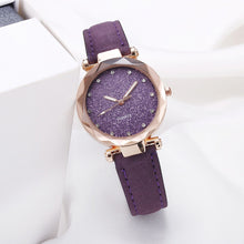 Load image into Gallery viewer, Watch Round Face Rhinestone Starry Sky Watch For Women Leisure Fashion Trend Leather Strap Frosted Belt Vintage Black Quartz Wristwatch