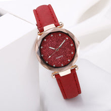 Load image into Gallery viewer, Watch Round Face Rhinestone Starry Sky Watch For Women Leisure Fashion Trend Leather Strap Frosted Belt Vintage Black Quartz Wristwatch
