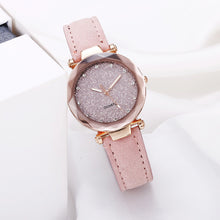 Load image into Gallery viewer, Watch Round Face Rhinestone Starry Sky Watch For Women Leisure Fashion Trend Leather Strap Frosted Belt Vintage Black Quartz Wristwatch