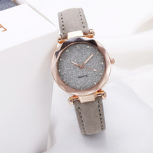 Load image into Gallery viewer, Watch Round Face Rhinestone Starry Sky Watch For Women Leisure Fashion Trend Leather Strap Frosted Belt Vintage Black Quartz Wristwatch