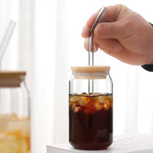 Load image into Gallery viewer, 550ml/350ml Glass Cup With Lid and Straw Transparent Bubble Tea Cup Juice Glass Beer Can Milk Mocha Cups Breakfast Mug Drinkware