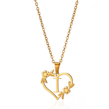 Load image into Gallery viewer, Gold Color Dainty Flower Initials Necklace Women Girl Stainless Steel Heart Letter Choker Necklace Best Gifts Alphabet Jewelry