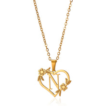 Load image into Gallery viewer, Gold Color Dainty Flower Initials Necklace Women Girl Stainless Steel Heart Letter Choker Necklace Best Gifts Alphabet Jewelry