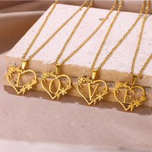 Load image into Gallery viewer, Gold Color Dainty Flower Initials Necklace Women Girl Stainless Steel Heart Letter Choker Necklace Best Gifts Alphabet Jewelry