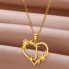 Load image into Gallery viewer, Gold Color Dainty Flower Initials Necklace Women Girl Stainless Steel Heart Letter Choker Necklace Best Gifts Alphabet Jewelry