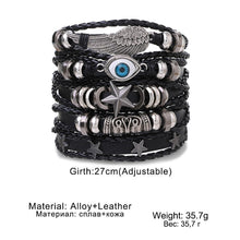 Load image into Gallery viewer, Multilayer Combination Braided Wrap Leather Bracelets for Men Vintage Life Tree Rudder Charm Wood Beads Ethnic Tribal Wristband Rope Bracelet