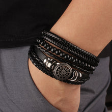 Load image into Gallery viewer, Multilayer Combination Braided Wrap Leather Bracelets for Men Vintage Life Tree Rudder Charm Wood Beads Ethnic Tribal Wristband Rope Bracelet