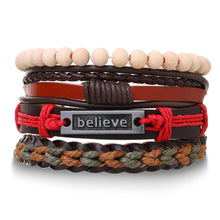 Load image into Gallery viewer, Multilayer Combination Braided Wrap Leather Bracelets for Men Vintage Life Tree Rudder Charm Wood Beads Ethnic Tribal Wristband Rope Bracelet