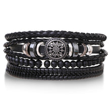 Load image into Gallery viewer, Multilayer Combination Braided Wrap Leather Bracelets for Men Vintage Life Tree Rudder Charm Wood Beads Ethnic Tribal Wristband Rope Bracelet