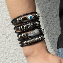 Load image into Gallery viewer, Multilayer Combination Braided Wrap Leather Bracelets for Men Vintage Life Tree Rudder Charm Wood Beads Ethnic Tribal Wristband Rope Bracelet
