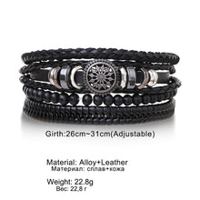 Load image into Gallery viewer, Multilayer Combination Braided Wrap Leather Bracelets for Men Vintage Life Tree Rudder Charm Wood Beads Ethnic Tribal Wristband Rope Bracelet