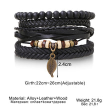 Load image into Gallery viewer, Multilayer Combination Braided Wrap Leather Bracelets for Men Vintage Life Tree Rudder Charm Wood Beads Ethnic Tribal Wristband Rope Bracelet