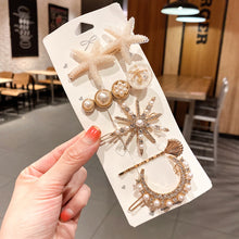 Load image into Gallery viewer, New Fashion 5/6pcs Set Pearl Hair Clip For Women Korean Hairpin Geometric Crystal Starfish Star Moon Butterfly Hair Barrettes Girl Hair Accessories Hairgrip