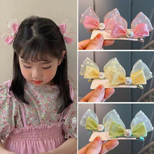 Load image into Gallery viewer, 2pcs/set New Spring/Summer Dopamine Mesh Pearl Bow Children's Hair Clip Cute Girl Ball Head Duck Mouth Hairpin Side Clip Hair Accessories Princess Hair Clip
