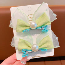 Load image into Gallery viewer, 2pcs/set New Spring/Summer Dopamine Mesh Pearl Bow Children's Hair Clip Cute Girl Ball Head Duck Mouth Hairpin Side Clip Hair Accessories Princess Hair Clip