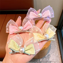Load image into Gallery viewer, 2pcs/set New Spring/Summer Dopamine Mesh Pearl Bow Children's Hair Clip Cute Girl Ball Head Duck Mouth Hairpin Side Clip Hair Accessories Princess Hair Clip