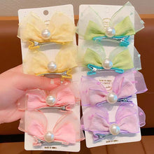Load image into Gallery viewer, 2pcs/set New Spring/Summer Dopamine Mesh Pearl Bow Children's Hair Clip Cute Girl Ball Head Duck Mouth Hairpin Side Clip Hair Accessories Princess Hair Clip