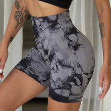 Load image into Gallery viewer, High-Waisted Tie-Dye Sports Yoga Pants Abdomen Tighten Hip Lift Fitness Seamless Stretch Shorts