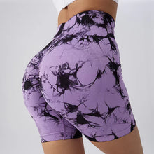 Load image into Gallery viewer, High-Waisted Tie-Dye Sports Yoga Pants Abdomen Tighten Hip Lift Fitness Seamless Stretch Shorts