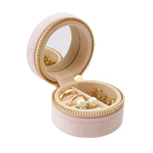 Load image into Gallery viewer, Mini Round Jewelry Box With Mirror Velvet Surface Ring Stud Earring Storage Box Women Trinkets Organizer Delicate Size 2024 Trend Fashion