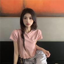 Load image into Gallery viewer, Sweet Cool Girl T-shirt Crop Top Ruffled Sleeves Shirts Casual Clothes Y2k Cropped Tee Shirt Top White Black Tops for Summer