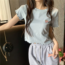 Load image into Gallery viewer, Sweet Cool Girl T-shirt Crop Top Ruffled Sleeves Shirts Casual Clothes Y2k Cropped Tee Shirt Top White Black Tops for Summer