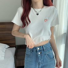 Load image into Gallery viewer, Sweet Cool Girl T-shirt Crop Top Ruffled Sleeves Shirts Casual Clothes Y2k Cropped Tee Shirt Top White Black Tops for Summer