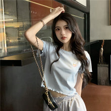 Load image into Gallery viewer, Sweet Cool Girl T-shirt Crop Top Ruffled Sleeves Shirts Casual Clothes Y2k Cropped Tee Shirt Top White Black Tops for Summer