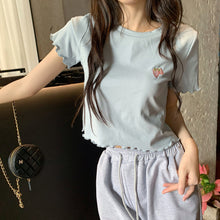Load image into Gallery viewer, Sweet Cool Girl T-shirt Crop Top Ruffled Sleeves Shirts Casual Clothes Y2k Cropped Tee Shirt Top White Black Tops for Summer