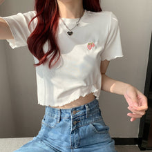 Load image into Gallery viewer, Sweet Cool Girl T-shirt Crop Top Ruffled Sleeves Shirts Casual Clothes Y2k Cropped Tee Shirt Top White Black Tops for Summer