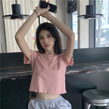 Load image into Gallery viewer, Sweet Cool Girl T-shirt Crop Top Ruffled Sleeves Shirts Casual Clothes Y2k Cropped Tee Shirt Top White Black Tops for Summer