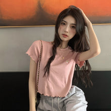 Load image into Gallery viewer, Sweet Cool Girl T-shirt Crop Top Ruffled Sleeves Shirts Casual Clothes Y2k Cropped Tee Shirt Top White Black Tops for Summer